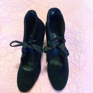 Baci black suede heels with grosgrain ribbon tie